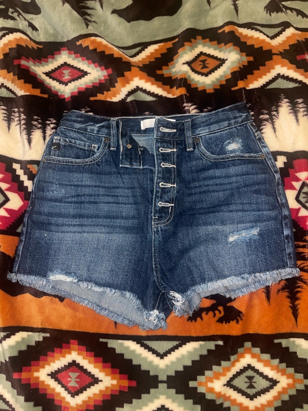 KanCan Dark Blue High-Rise Button-Fly Denim Shorts